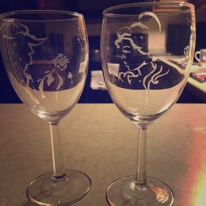 Beauty and the beast etched wine glass